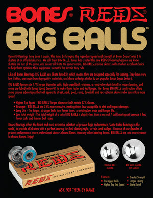 Bones Skateboard Bearings Big Balls Reds 8 Pack